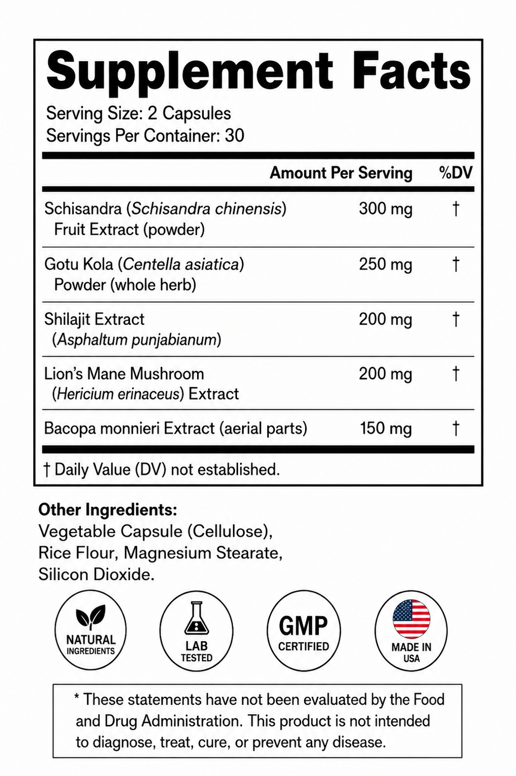 RhythmONE supplement facts label